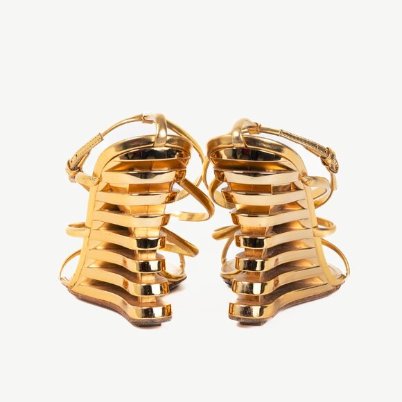 Louis Vuitton Lime Wedge Gold Leather Stepped-Heel Sandals - Picture 3 of 11